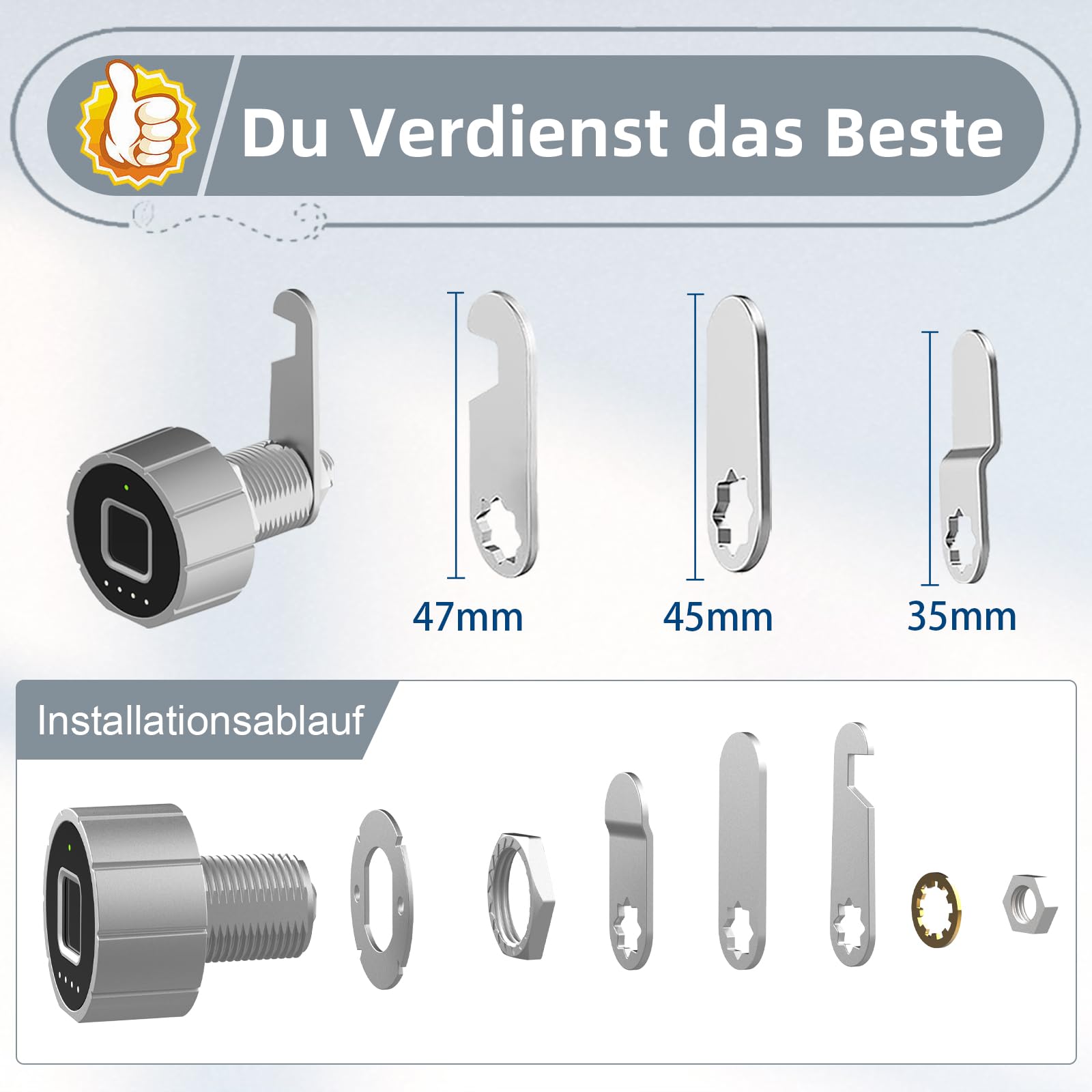 Fingerabdruck Schloss, Eseesmart Briefkastenschloss mit APP Fingerabdruck, Elektronisches Schrankschloss mit 3 Schließzunge, Schubladenschloss für Spind Möbel 20mm