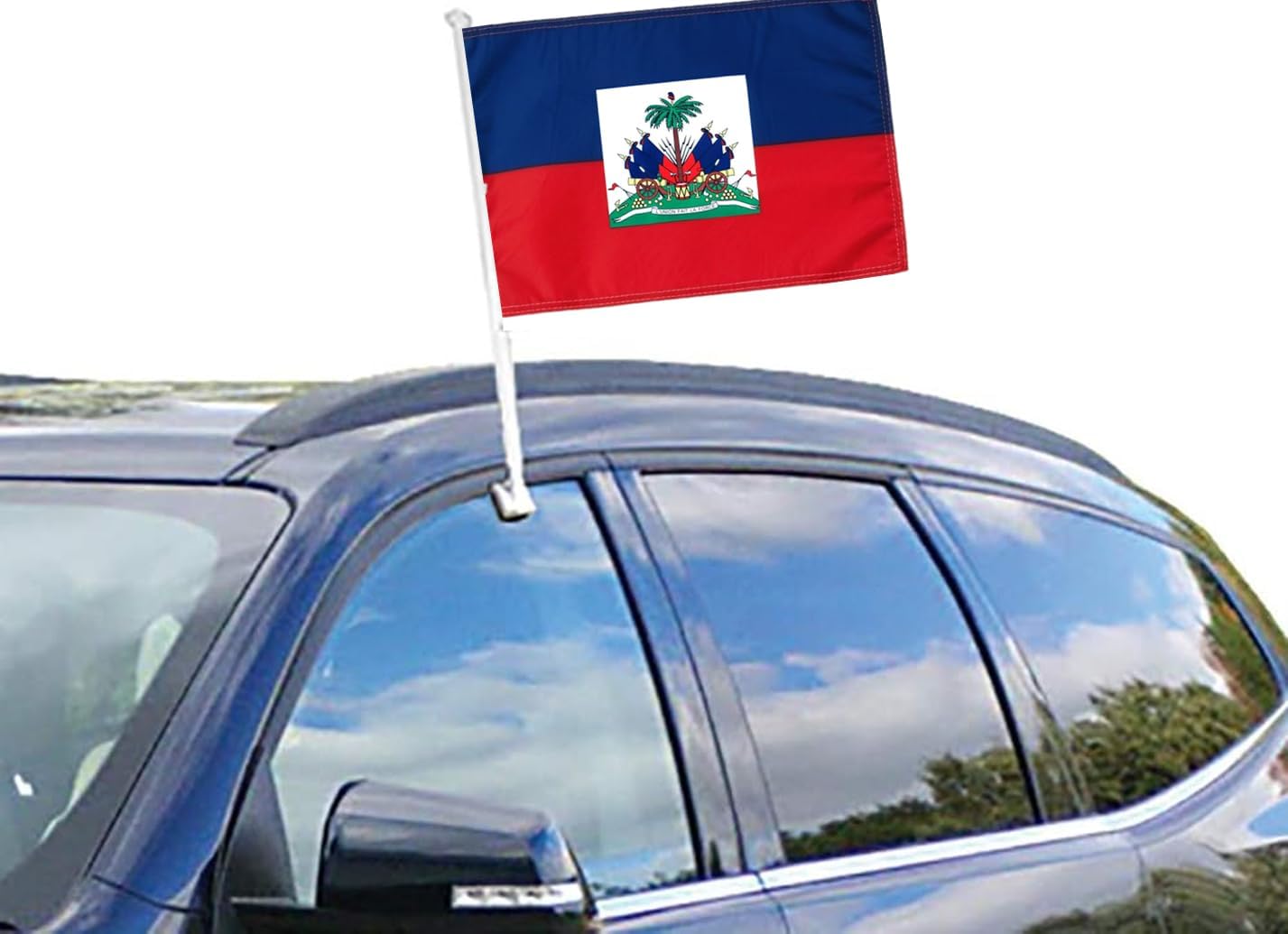 2 Pack Haiti Car Flags 11" x 17" with Flagpole Mount,Premium 200D Polyester Haitian National Car Flag,19" Flagpole Fixed Window Clip Mount for Most Vehicle Window. image 4