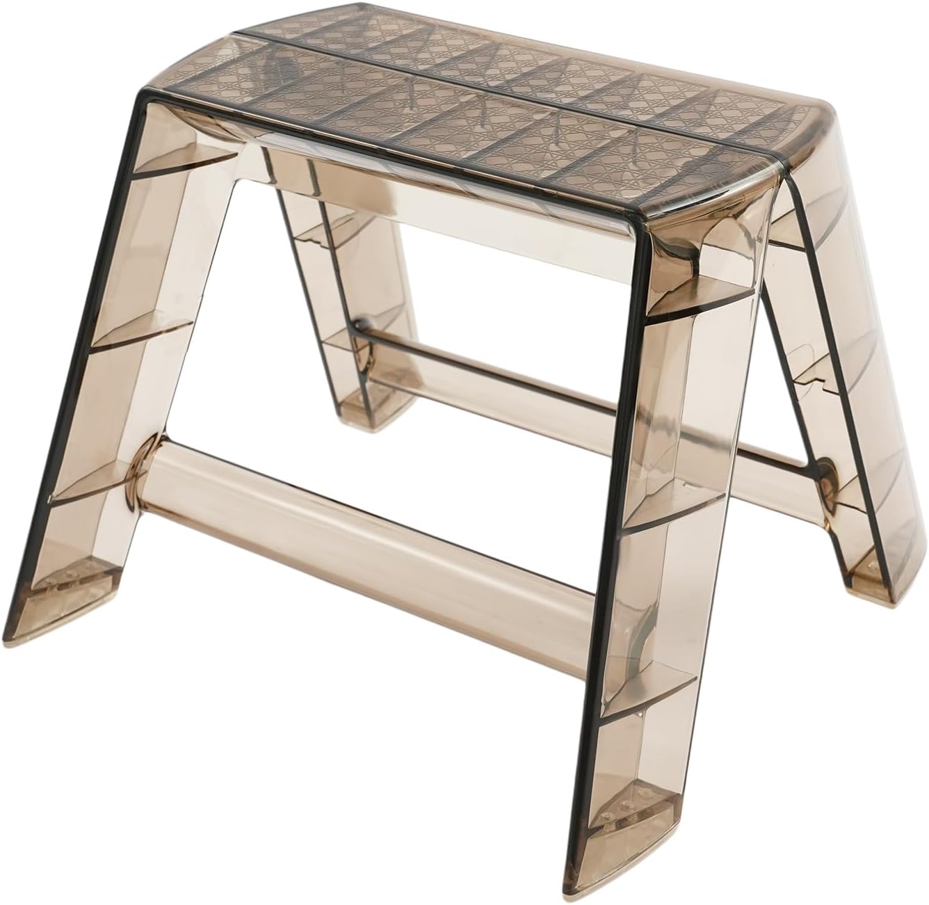 Step Ladder, 2 Step Stool for Adults, Portable Lightweight Ladder with Wide Pedal, Foldable Stool for Home Kitchen Closet Library Indoor Outdoor Use (Clear Brown)