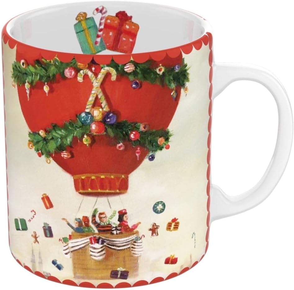 New York Puzzle Company Janet Hill Christmas Greetings 15oz Porcelain Multi-color, Microwave & Dishwasher Safe 4.25''x5'' Cylindrical Mug