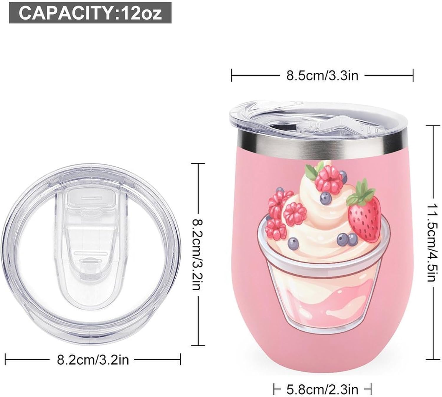 Raspberry Blueberry Yogurt Insulated Drinking Cup Stainless Steel Coffee Mug Wine Tumbler with Lid 12OZ