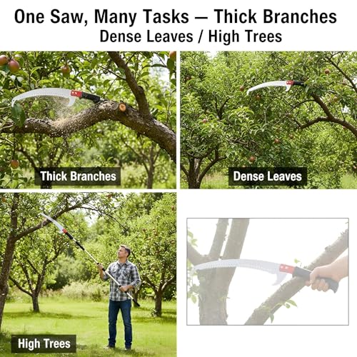 Image of HASTHIP Telescopic Manual Pruning Saw 9.8ft Extendable Stainless Steel Pole Saw Curved Hooked Blade Pruner Branch Trimmer for High Thick Branches Trimming
