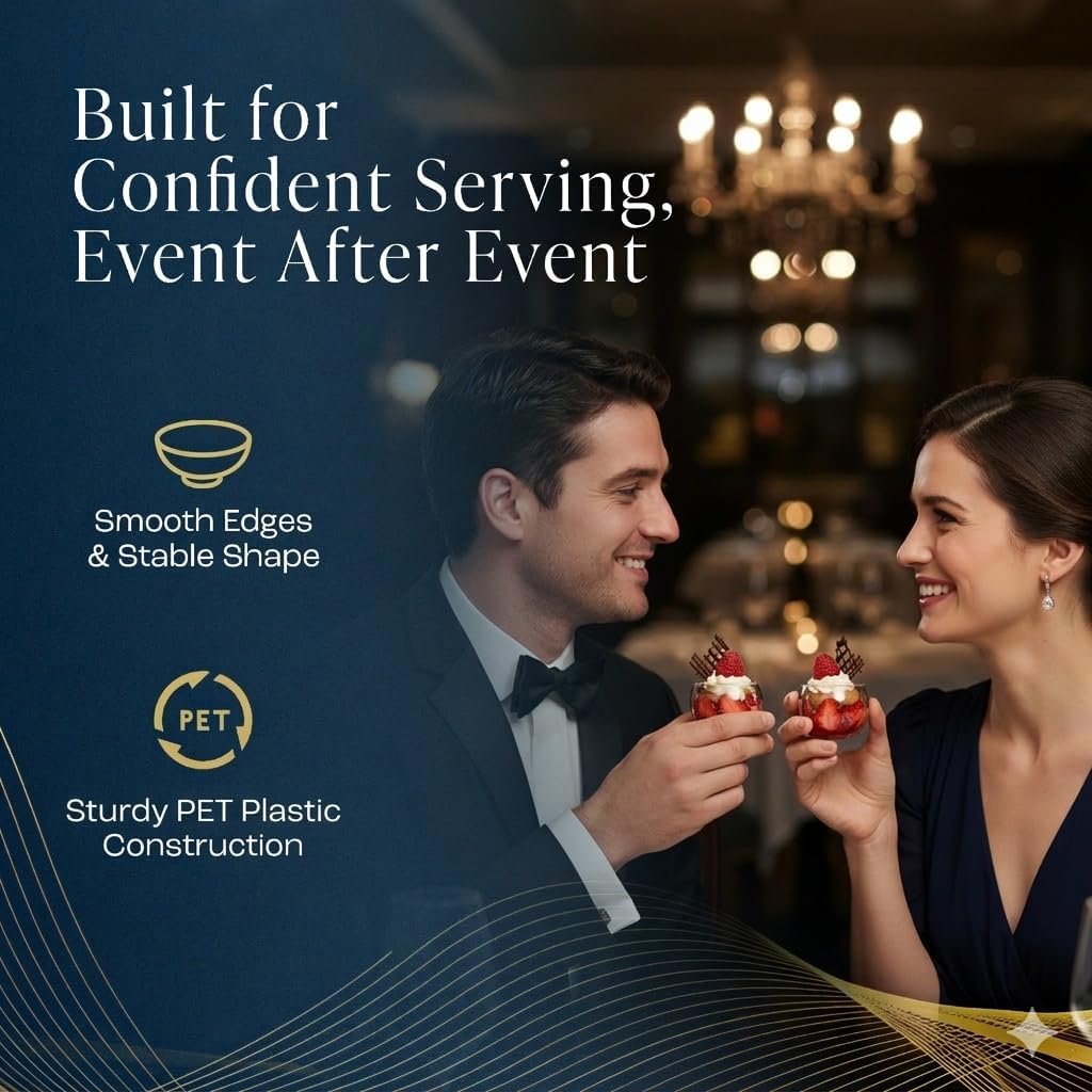 CMJJ Gourmet 3oz 576 Pack Sphere Mini Dessert Cups – Clear Plastic Dessert Bowls, Disposable & Recyclable – Perfect for Parfaits, Mousse, Ice Cream, Dips, & Snacks