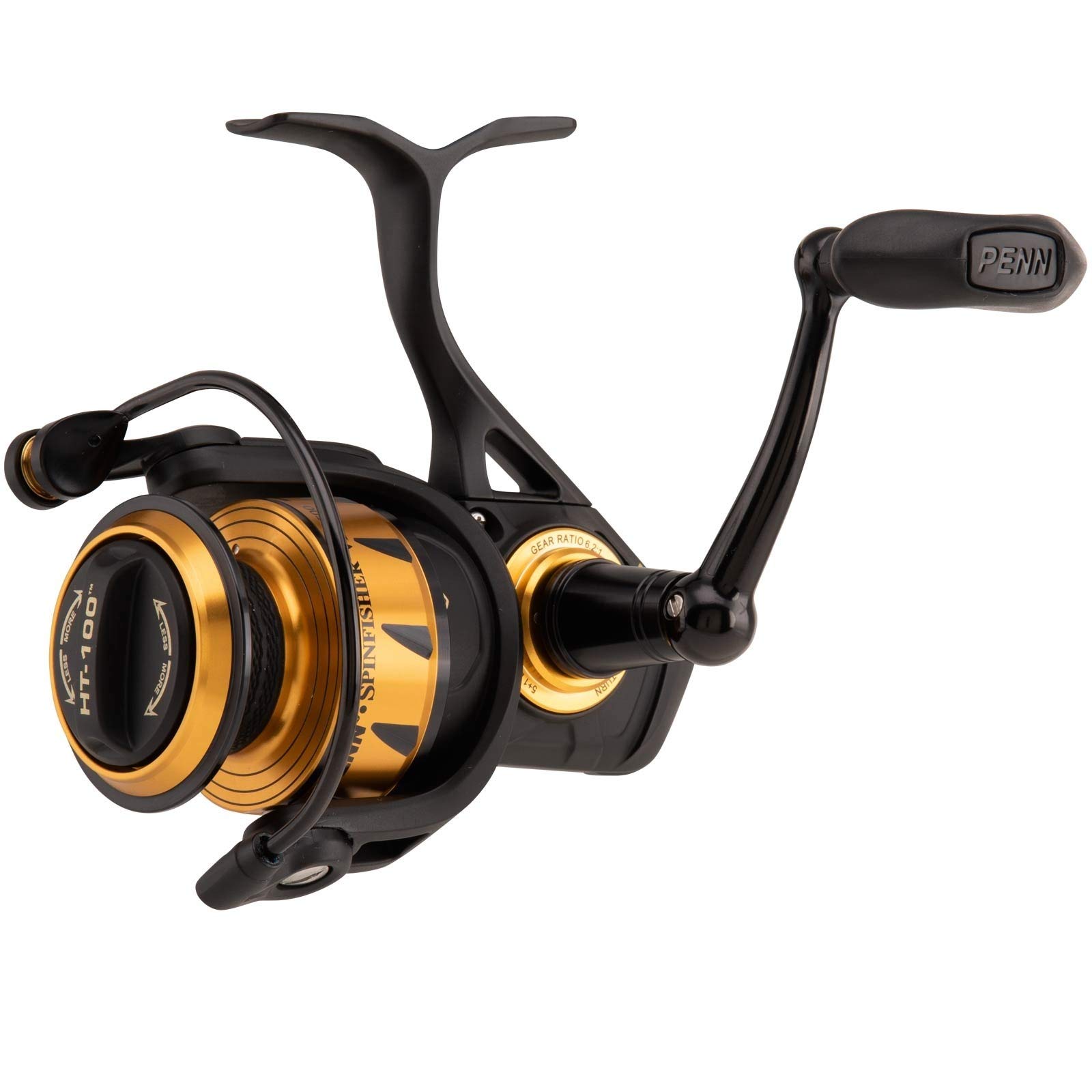 PENN Spinfisher VI Spinning Inshore/Nearshore Fishing Reel, HT-100 Front Drag, Max of 25lb | 11.3kg, Made with an All-Metal Reel Body and Spool Design,Black/Gold, 5500