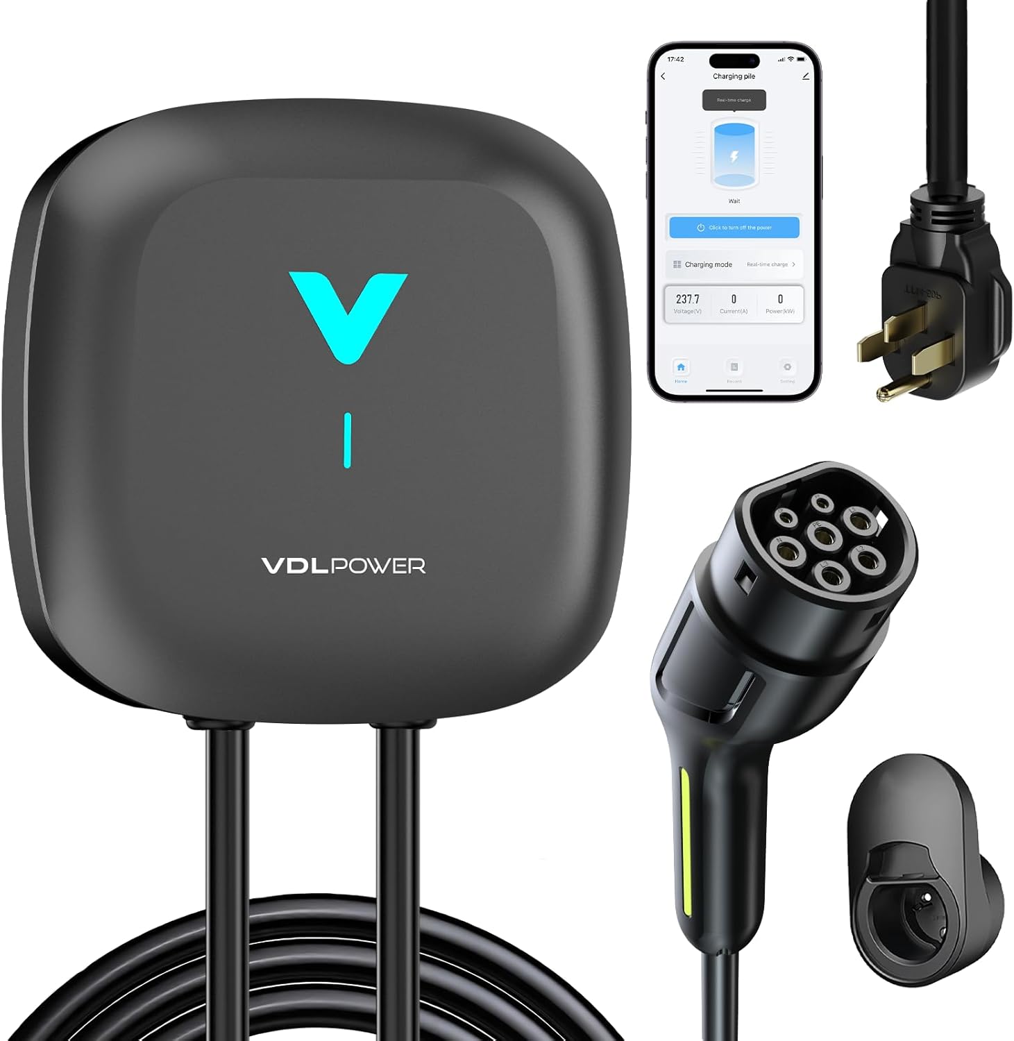 Level 2 EV Charger 40A/9.6KW Wall EV Charger, Indoor/Outdoor Car Charging Station with NEMA 14-50 Plug, 24ft J1772 Cable, Wi-Fi and Bluetooth Enabled EVSE, Smart Car Charging Station