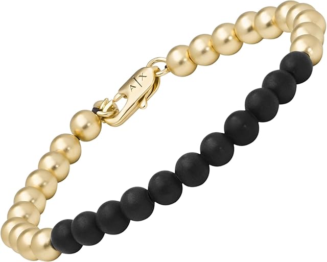 Armani Exchange Męska bransoletka, srebrne metalowe koraliki, AXG0118040
