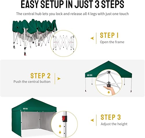 Miniatura 6 de CROWN SHADES Tienda de campaña desplegable con toldo instantáneo comercial de 10 x 10 pulgadas con bloqueo central (10 x 10 con 4 paredes laterales,