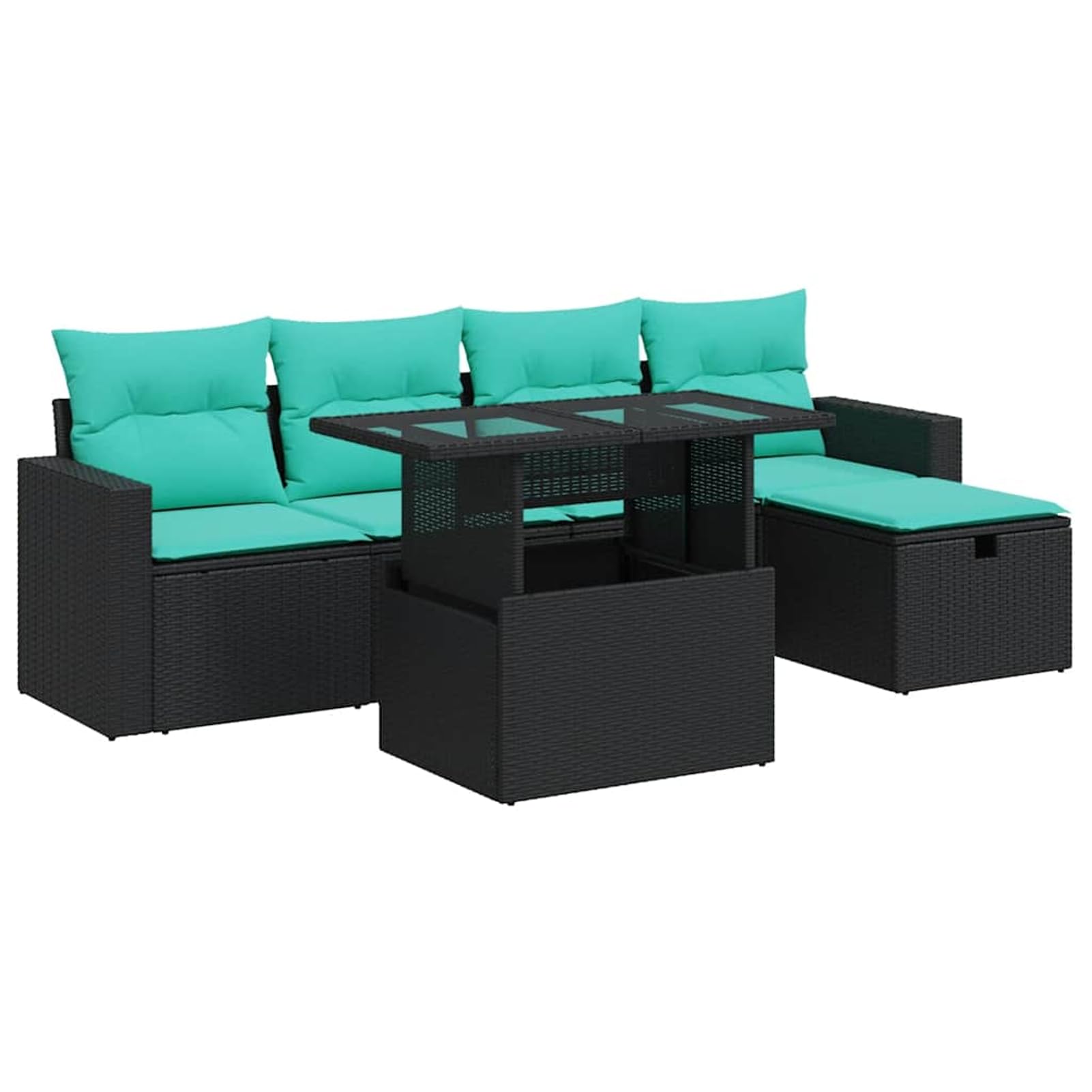 Set Divano da Giardino 6pz con Cuscini Grigio in Polyrattan, materiale resistente e facile da pulire, spazio di conservazione con custodia resistente all'acqua, cuscini sfoderabili e lavabili, per arr