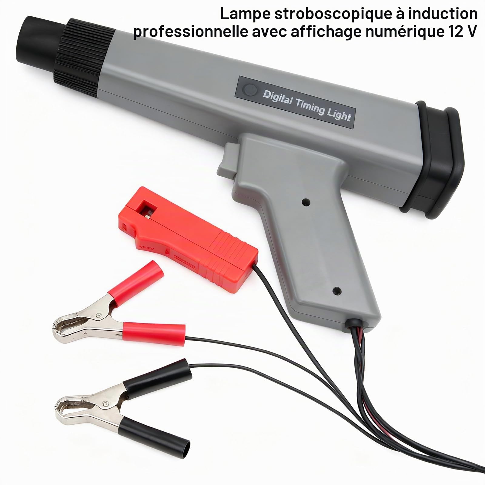 Pistolet lumineux d'allumage avec affichage numérique LED, lampe stroboscopique 9-16 V, pistolet d'allumage avec pinces crocodiles robustes pour moteurs à essence à 2 temps et 4 temps, outil de