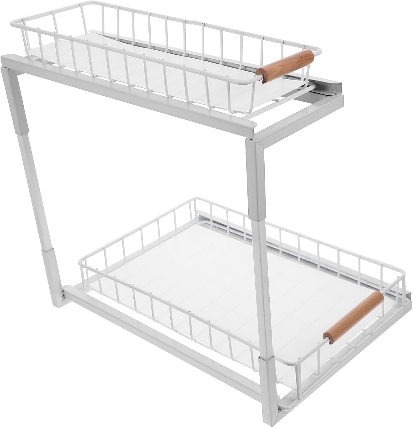 Multipurpose 2-tier under Sink Pull-out Cabinet Organizer Rack White Double-layer Spice Jar Storage Shelf for Kitchen and Bathroom