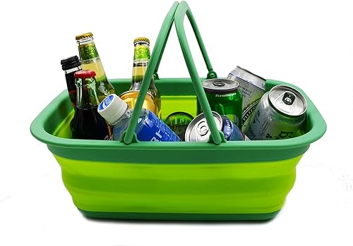 Miniatura 33 de SAMMART Tina de plástico plegable con asa de 9.2 L (2.3 galones), cesta de picnic portátil al aire libre, lavabo plegable para lavar platos