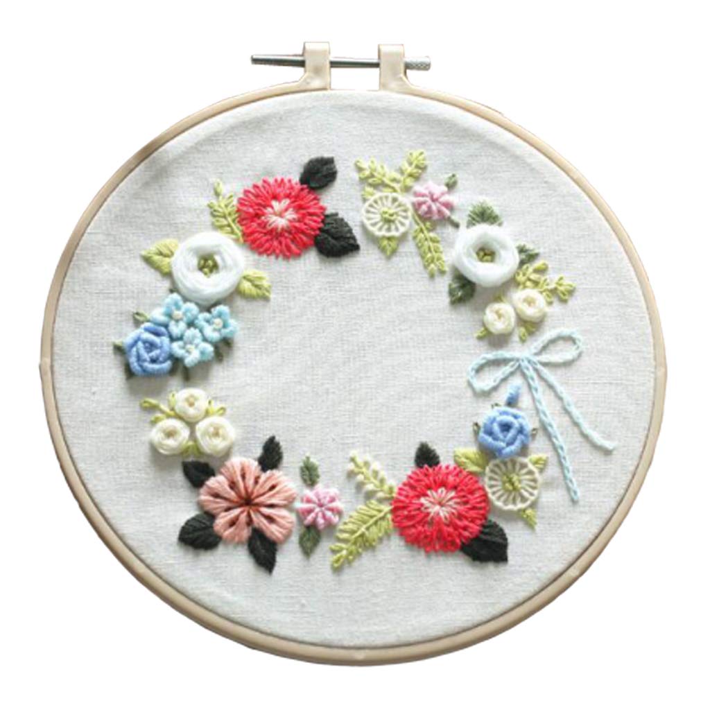 KBOLAE DIY Needlework Kits with Embroidery Hoop Cross Stitch Craft - Floral Pattern