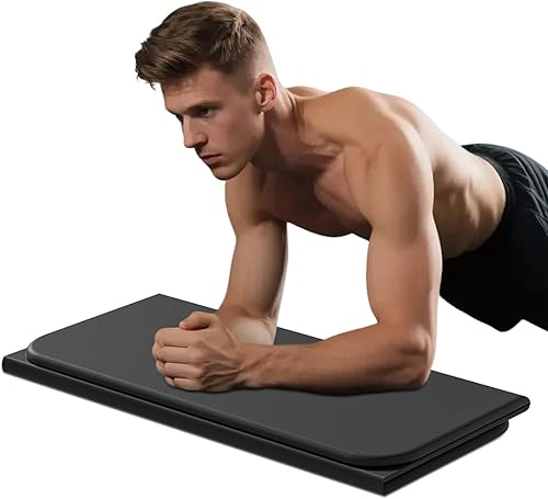 Almohadilla plegable de ejercicio y yoga para hombres, almohadilla de yoga de 1.0 pulgadas de grosor y tapete de empuje POE de 13 x 24 pulgadas,