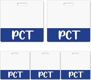 5 Pack PCT Badge Buddy Card Holder - Horizontal Patient Care Technician Accessories Blue ID Name PVC Clear Identification Tags for Hospital Work