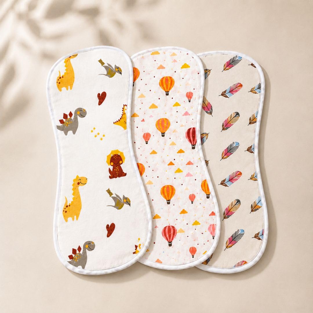 ZIKKU Cozy Cotton Baby Burp Cloths 100% Cotton Muslin Baby Burp Cloth | Ultra Soft & Highly Absorbent Cloth for Newborn Babies | Boys & Girls (3, Playfull Print)-image-4