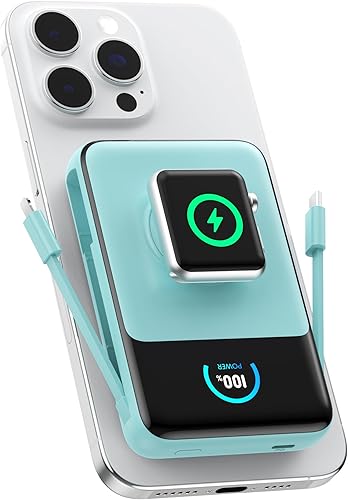 Miniatura 12 de Cargador portátil magnético 10800mAh con cables incorporados, banco de energía inalámbrico certificado Qi2 de 15W para Magsafe, batería esencial de