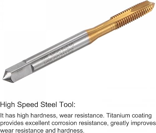 Miniatura 9 de uxcell Machos de punta en espiral, M6 x 1 + 0.1 métricos recubiertos de titanio cobalto de acero de alta velocidad para fresar tornillo roscado