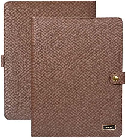 Leather Portfolio Folder, Pulatree Multifunctional Business Loose-Leaf Leather Notebook File Organizer with Letter-Size Card Slots, Pen Holder, iPad Sleeve, Phone Pocket and Snap Closure (Brown)