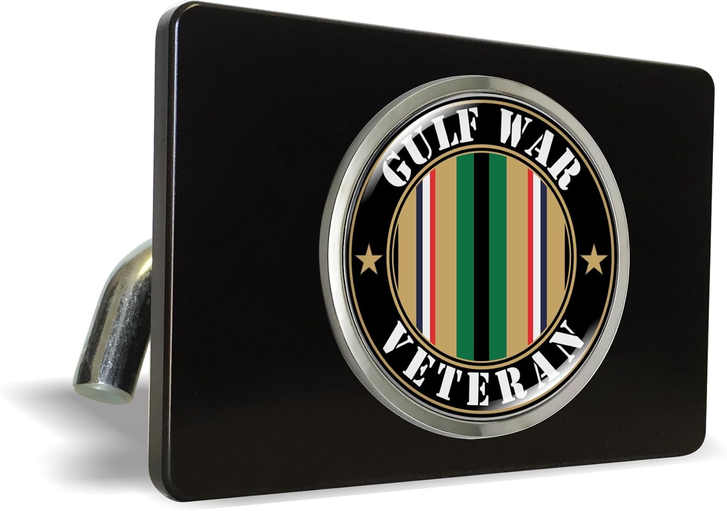 Premium Quality Anodized Billet Aluminum UV Resistant Car Metal Trailer/Tow Hitch Cover for 2" Receivers with Chrome Emblem - Vietnam Veteran 3 Service Ribbons