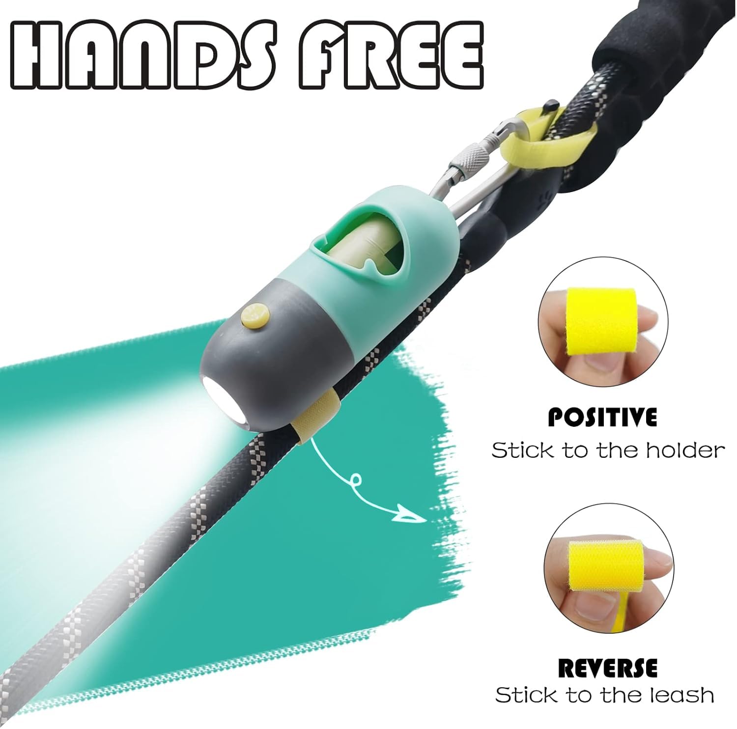 porta sacchetti per cani con torcia a LED integrata e fibbia catena per cani include 15 comodi sacchetti della spazzatura, cavo USB e fibbia in metallo D-ring (1 Holder 15 Bags,Verde)