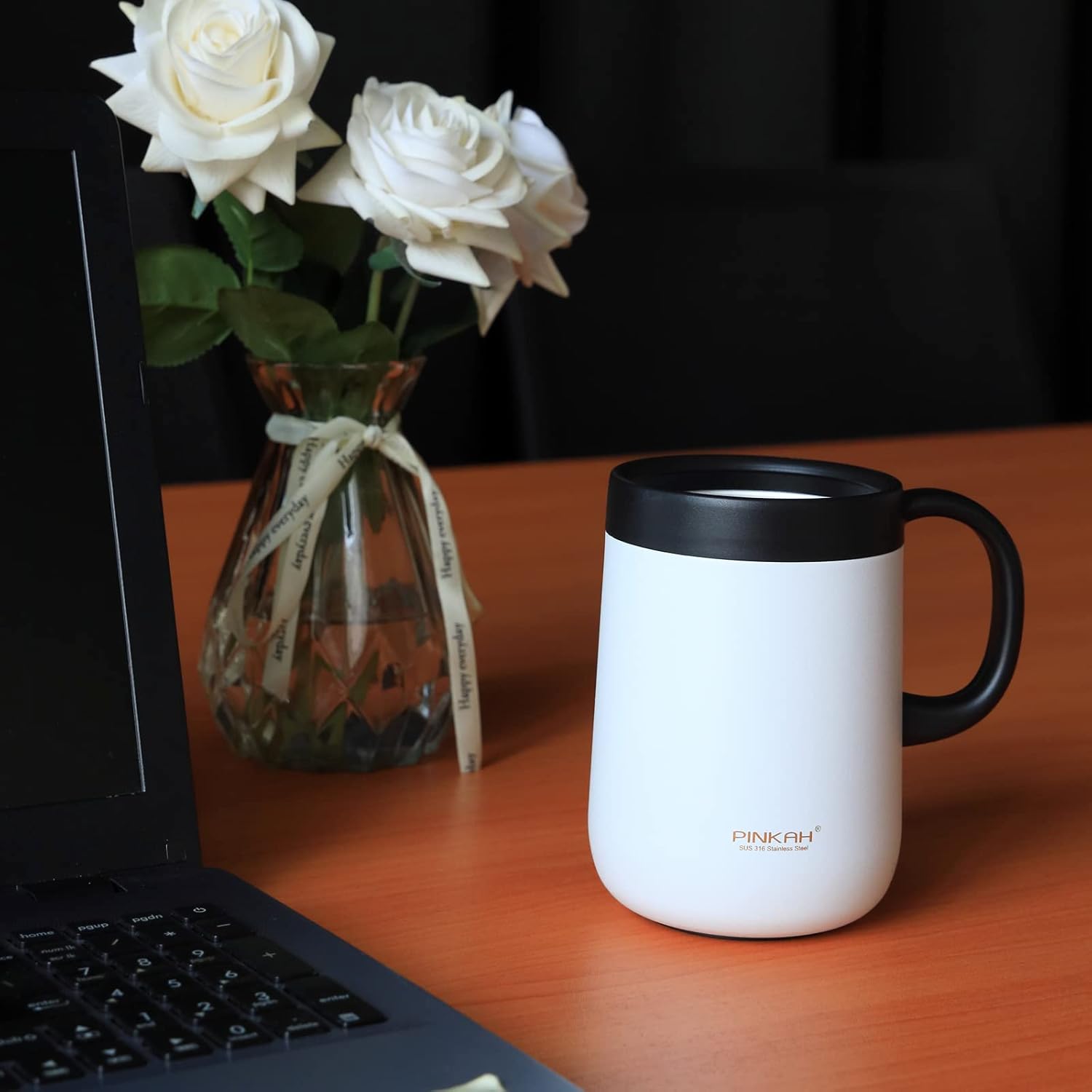 16oz Coffee Mug Cup with Handle, Insulated Stainless Steel Coffee Cup with Lid, Hot and Cold Beverages, Double Walled Vacuum Coffee Thermal Mug for Women and Men, White - Image 5