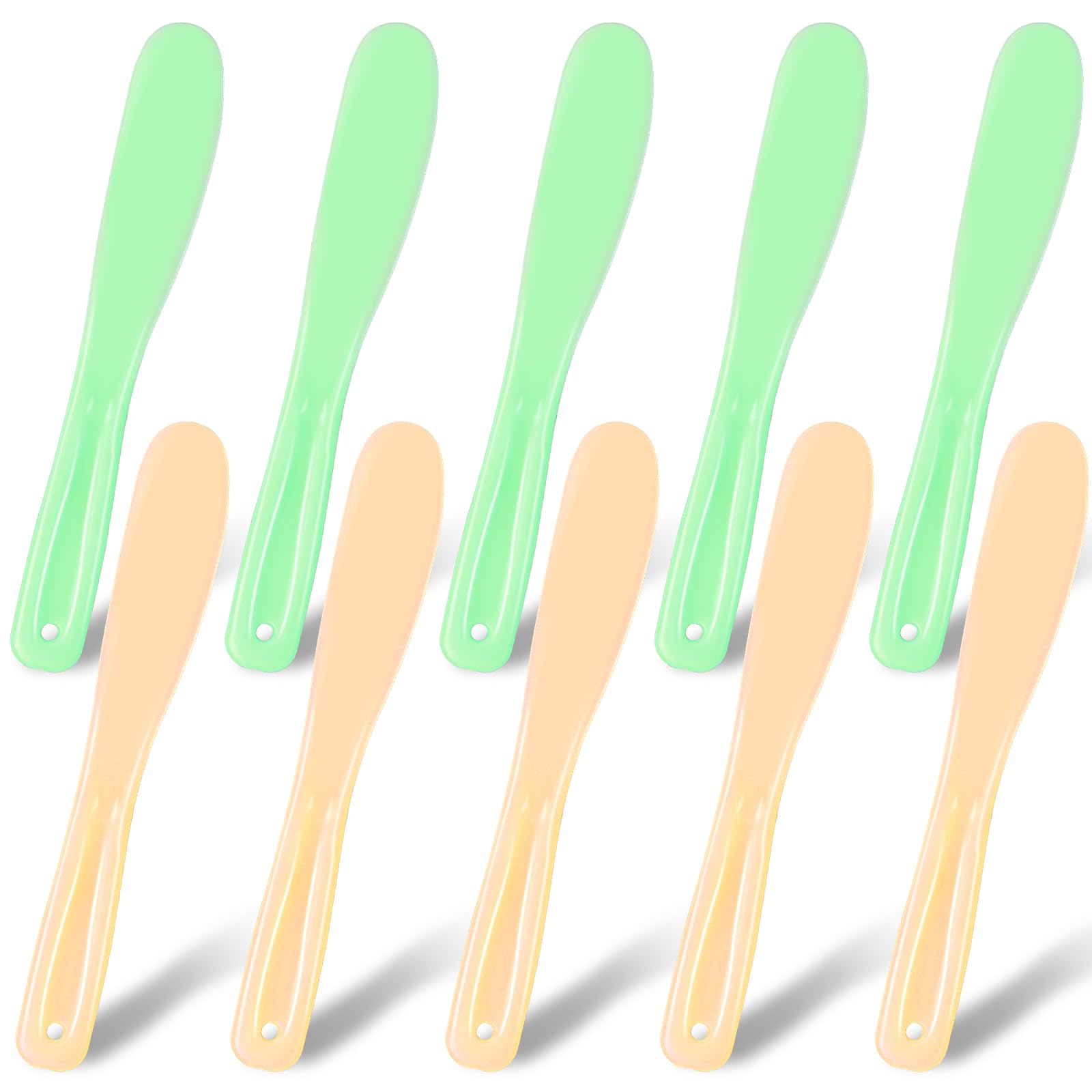 Large Cosmetic Spatula, 10 Pcs Multipurpose Jelly Mask Applicator Plastic Face Makeup Spatula Reusable Beauty Spatula Skincare Tools Makeup Scoop DIY Mask Mixing and Sampling Spoon (Yellow & Green)