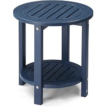 2-Tier Weather Resistant Outdoor Round Side Table, Adirondack Side Table, HDPE Outdoor Side Tables, Small Patio End Table for Patio, Backyard, Pool, Indoor Companion, Beach,Navy Blue, Round
