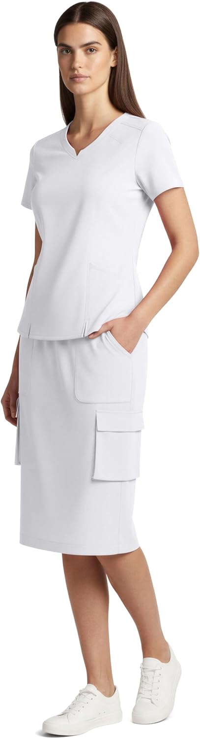 MediChic Women’s Premium Medical Uniform Skirt Set V-Neck Scrub Top & 34" Length Scrub Skirt