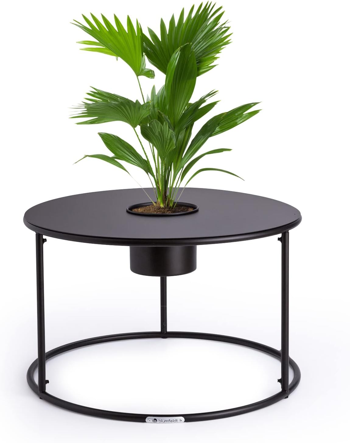 Blumfeldt Beistelltisch Schwarz mit Blumentopf, Kleiner Metall