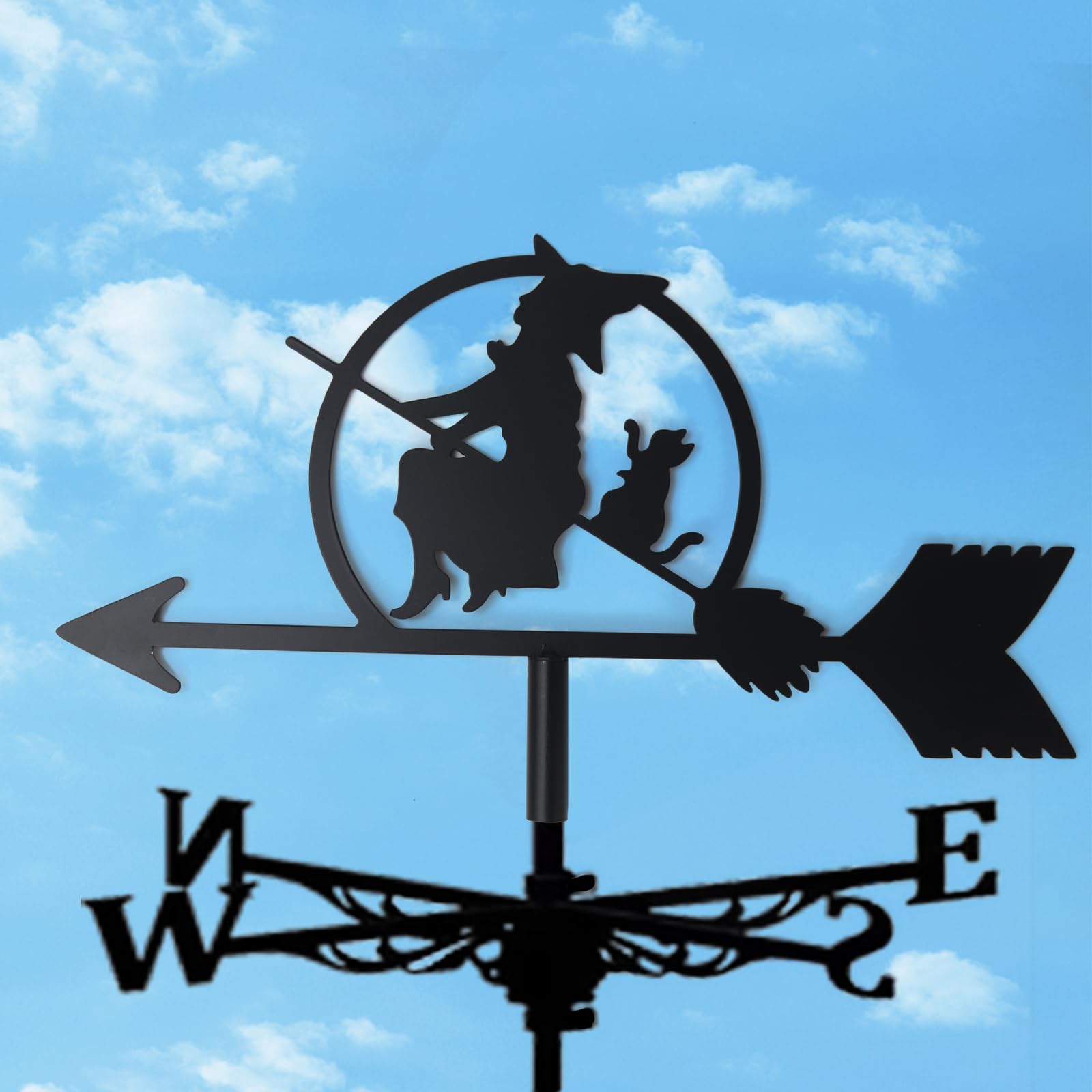 Elegant Witch and Cat Metal Weather Vane Vintage Garden Wind Pointer 1pc