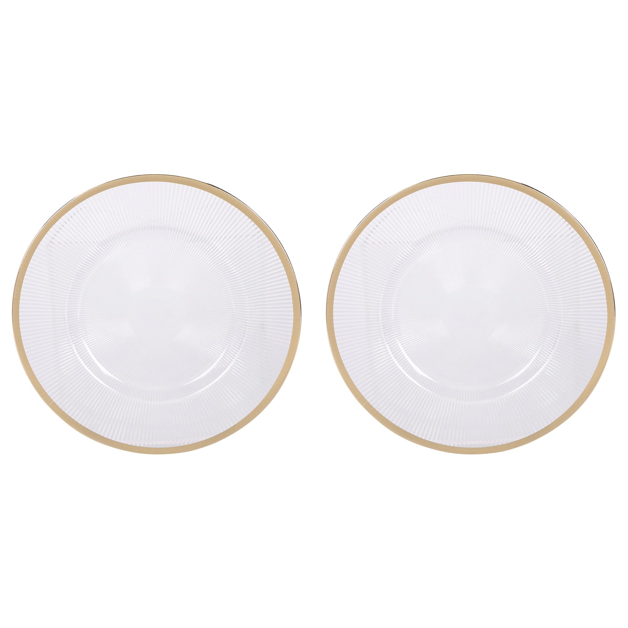 Koopman Clear Charger Plates Pack of 2 33cm Plastic Metallic Rim Dining Table Setting Lunch Dinner Plates Reusable for Christmas Party Celebrations Dining Décor (Gold - Ribbed)