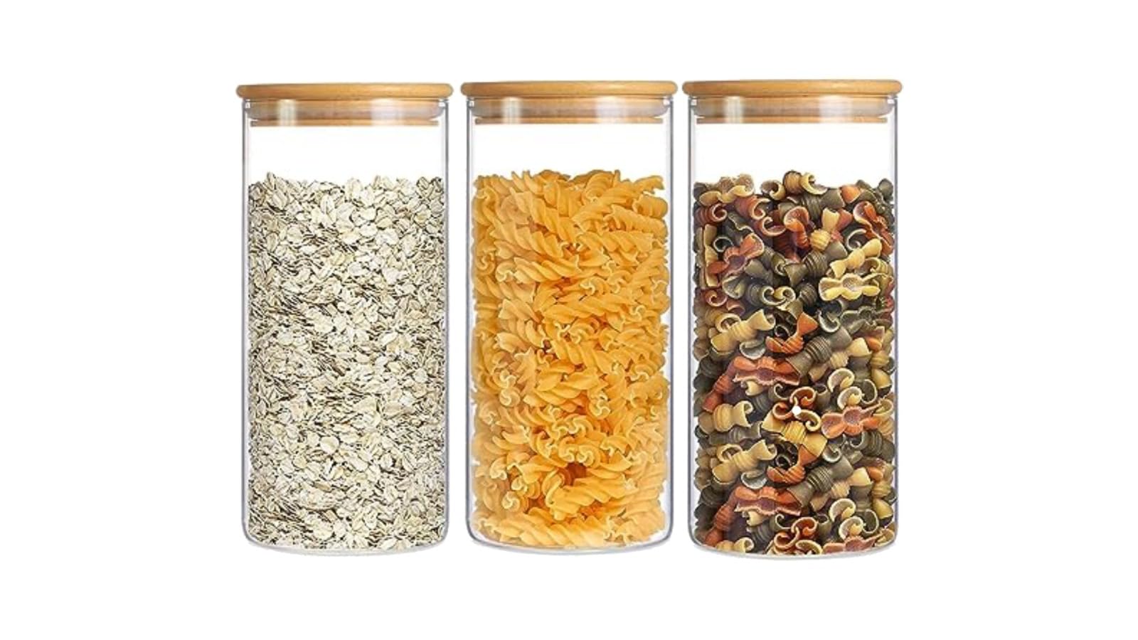 VOIDROP Voidrop-Glass Food Storage Containers Jar Seal Bamboo Lids 1500ml Airtight Canister Organization Sets Stackable (set of 6)