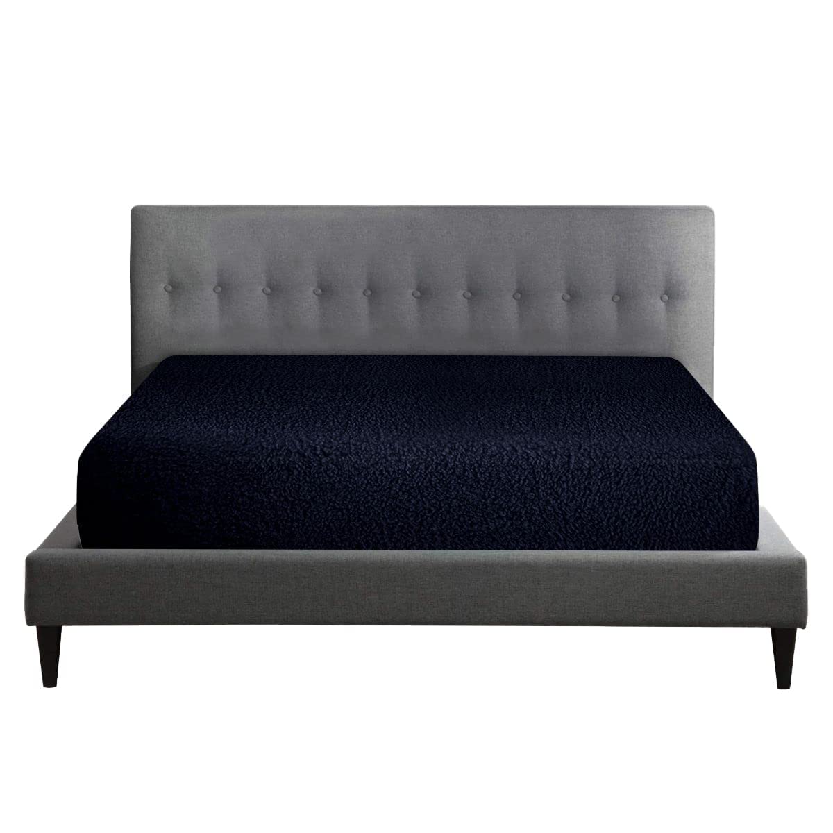 Teddy Fleece Fitted Bed Sheet Plain Thermal Warm Soft Luxury Bedding, Kingsize Bed Sheet, Navy — image 1