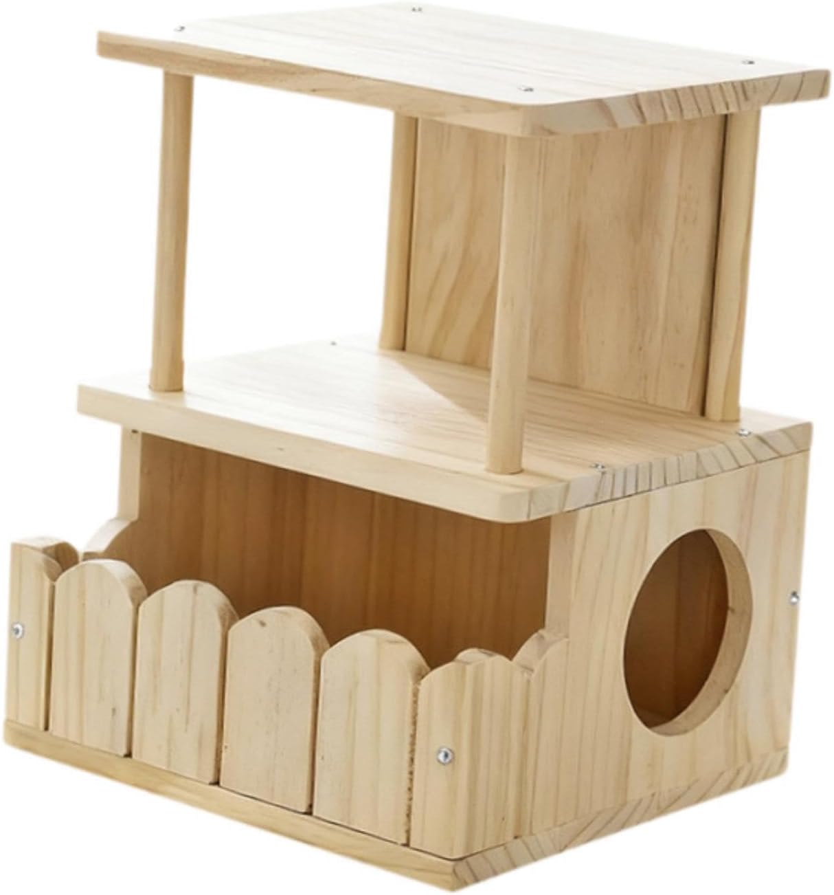 Wooden Chinchilla House Double Layer Hideout, 23cmx22cmx30cm (9.1x8.7x11.8 inch) Small Animal Habitat for Hamster Squirrel Cage Accessories