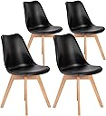 OLIXIS Set of 4 Dining Kitchen Mid-Century Modern Chairs with Wood Legs and PU Leather Cushion for Living Room Bedroom Outdoor Lounge, Black