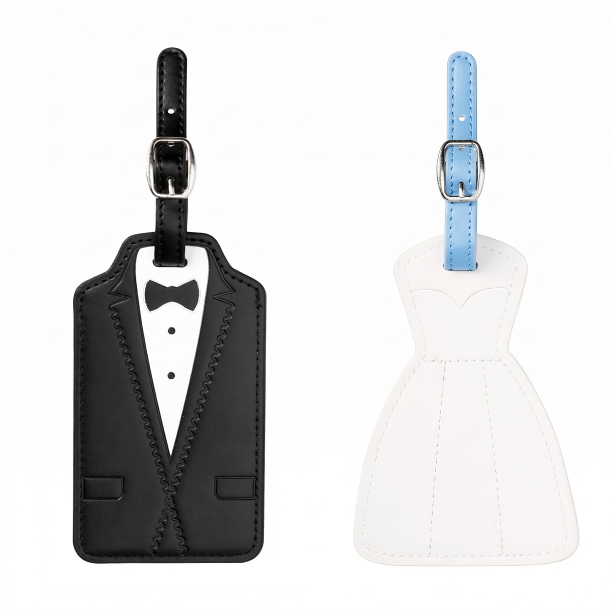 Luggage Tags for Couples, Bride & Groom Wedding Dress and Tuxedo Suitcase Tags, Luggage Tag for Honeymoon Travel, Bridal Showers, Weddings, Travel Accessories for Couples (Something Blue Style 2)