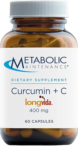 Metabolic Maintenance Curcumina + C - Longvida + Vitamina C Suplemento de curcumina mejorada para la función cerebral y la movilidad articular (60