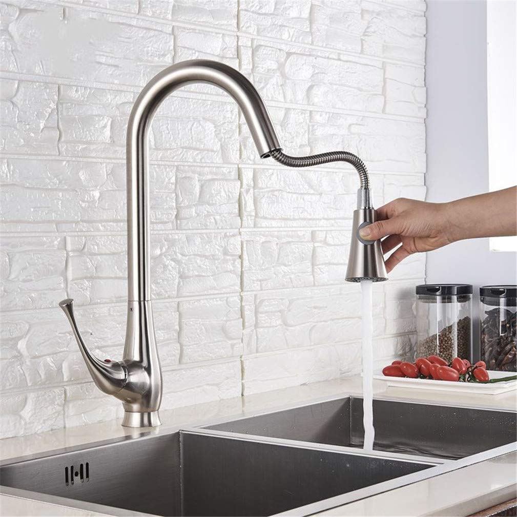 VDOQTLJT Brushed Nickel ∕Black Orb Kitchen Faucet Pull Out Stream Spray Modes Deck Mounted Hot Cold Mixer Crane Tap 360 Degree Rotation Faucets with Aerator Black(Beushed Nickel)