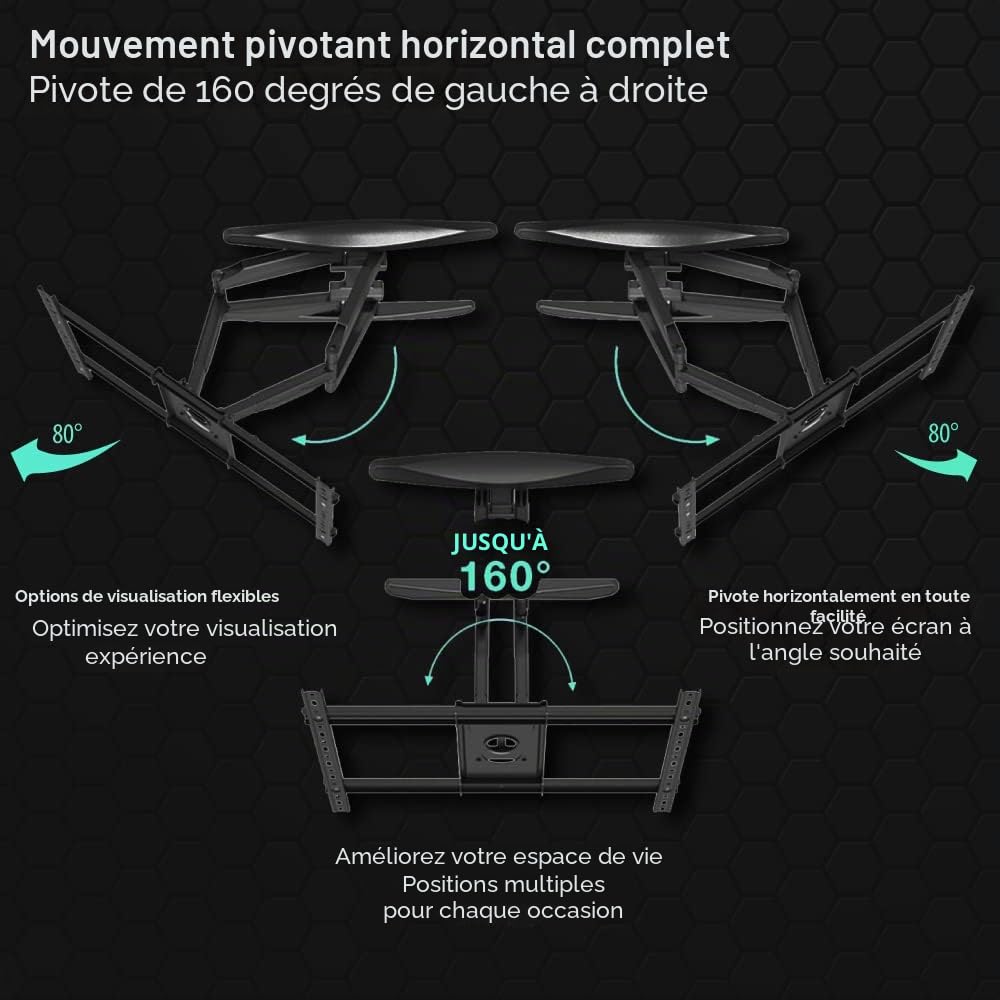 Invision Support TV Mural Bras Double pour 37 à 75 Pouces Écrans, Ultra Forte Inclinable Orientable et Étendre avec Niveau à Bulle, VESA 200x200mm à 600mm(l) x 400mm(h), Jusqu'à 50kg (DXL-IA)