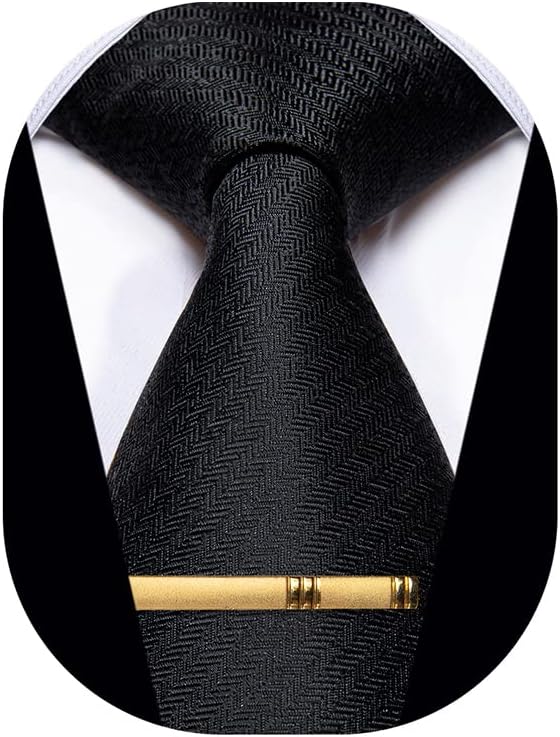 Men's Neckties Striped Tie and Plaid Neckties for Men Woven Silk Tie Gold Tie Clip Set