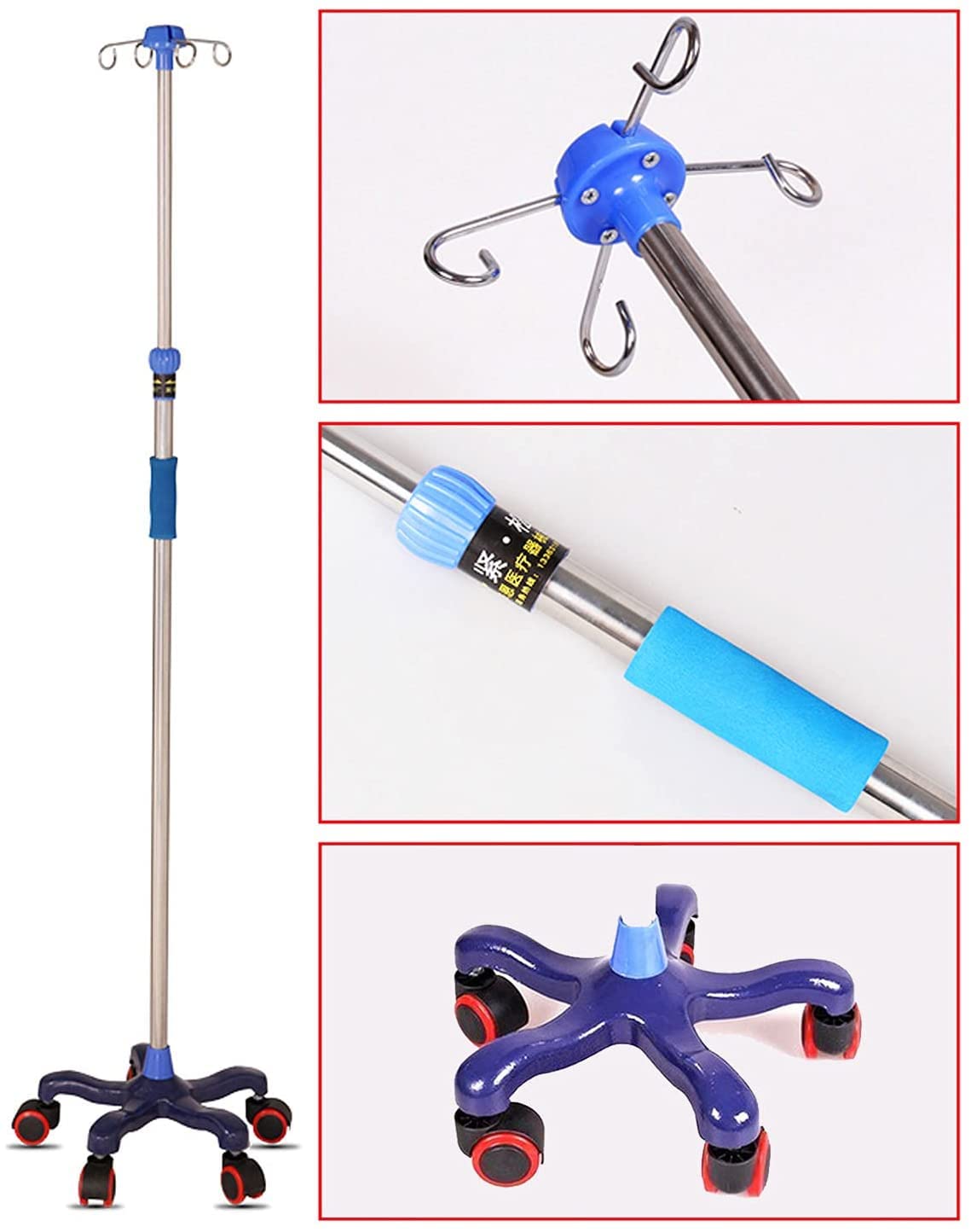 Soporte para suero intravenoso, Soporte para infusión portátil, Soporte para Postes para suero, Base Pesada de Hierro Fundido | Soporte de infusión médica con Ruedas | Soporte para intravenosos d