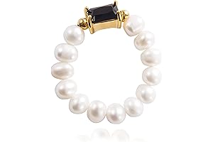 Freshwater Pearl Rings with Black Zircon Stones | Stackable Statement Rings