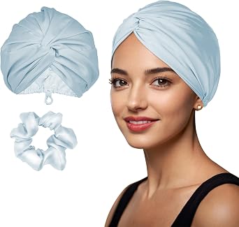 Adjustable Silk Satin Hair Bonnet for Sleeping Women, Double Layer, Hair Wrap Straight Curly Natural Hair Bonus a Scrunchie