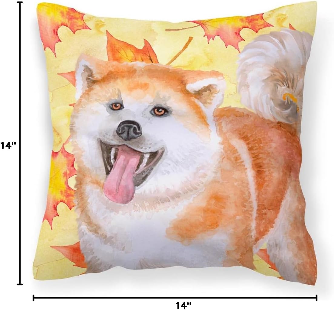 Caroline's Treasures BB9964PW1414 Akita Fall Fabric Decorative Pillow, Yellow Machine Washable, Indoor Outdoor Decorative Pillow for Couch, Bed or Patio, 14Hx14W