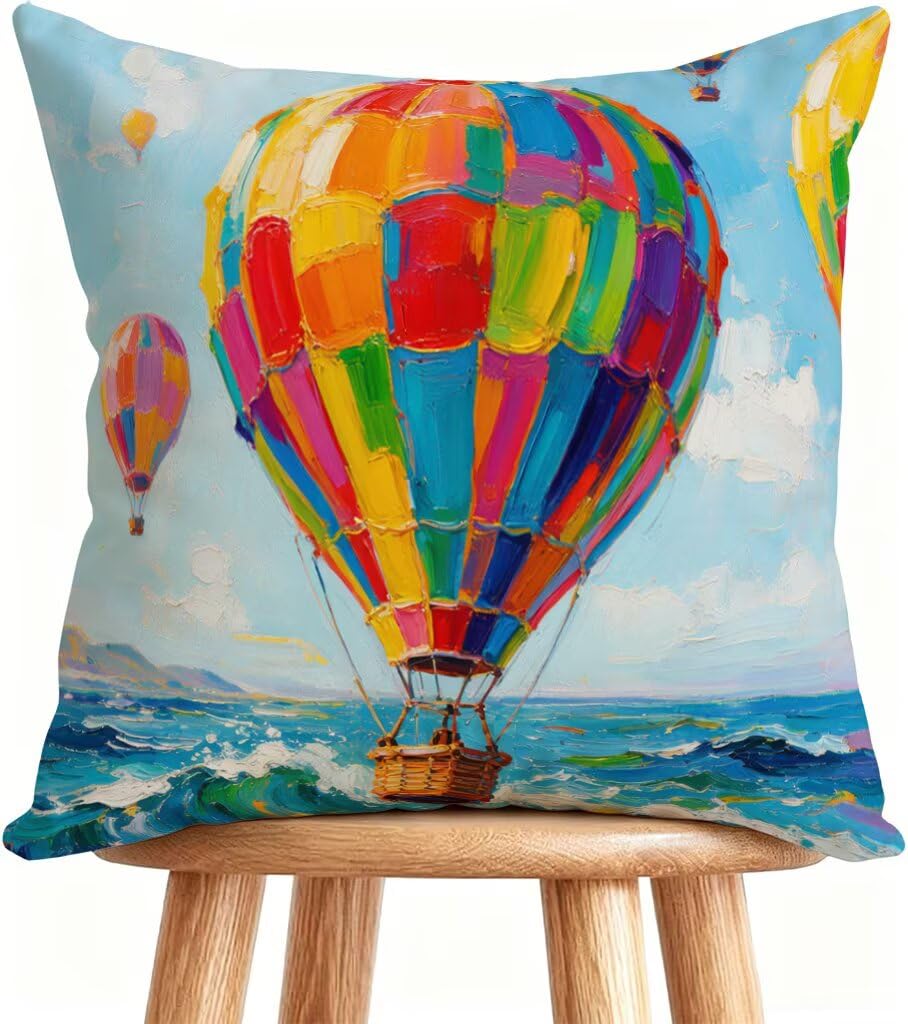 Poduszka outdoorowa 80 x 80 cm, dekoracyjna poszewka na poduszkę z balonem na gorące powietrze, oddychająca, dekoracyjna, morze Z-33809