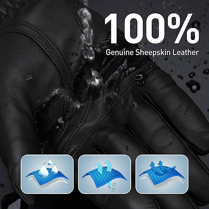 BISON DENIM Herren Echtleder Handschuhe Hohe Qualität Warmes Wollfutter Lederhandschuhe Smartphone Touch Funktion Herbst & Winter