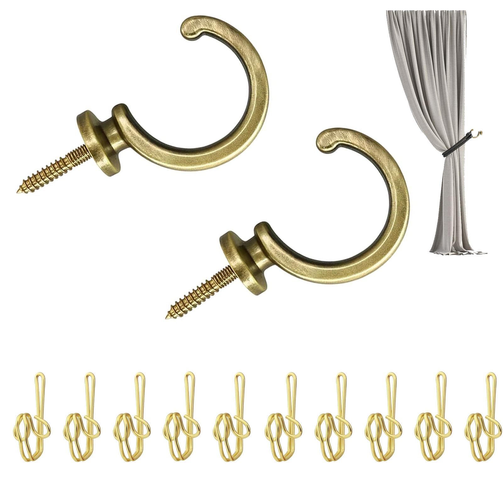 Rdunulioo Bronze 2 Pcs Curtain Tie Backs Hooks, C-Shape Tie Back Hooks For Curtains, Vintage Curtain Cup Hooks For Living Room Kitchen Bathroom, Porch (Aperture 22Mm)