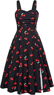 Women's Vintage 1950s Cocktail Dress Sleeveless Spaghetti Strap Ruched Slit A Line Swing Dress with Pockets - Buy now