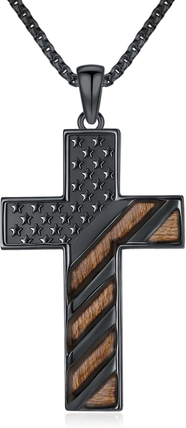 KoyeKei American Flag/Eagle/Star Necklace for Women 925 Sterling Silver Silver/Gold/Black American Flag Pendant 4th of July Jewelry for Wife Sister Girlfriend