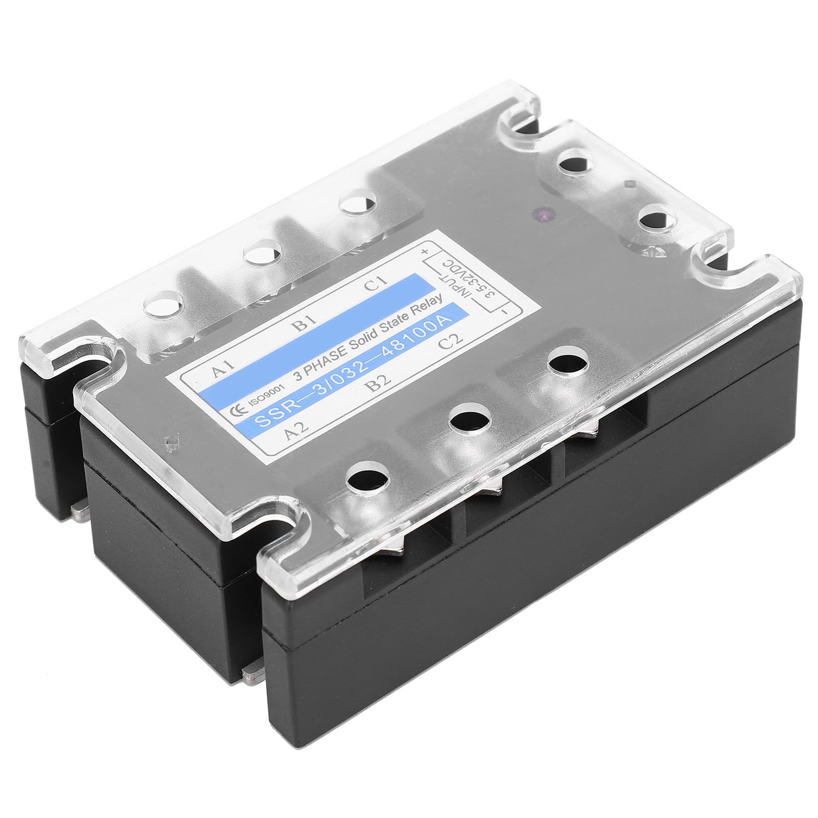 Relais statique triphasé SSR 3 D48100 100 A DC contrôle sortie AC 480 V avec indicateur LED coque ignifuge et couvercle de protection pour machines industrielles robustes